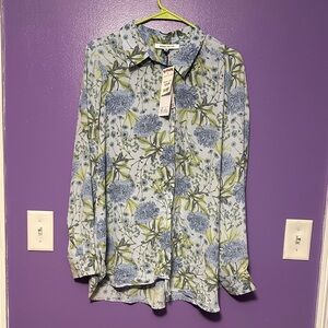 Rose & Olive Blue and Green Floral Blouse